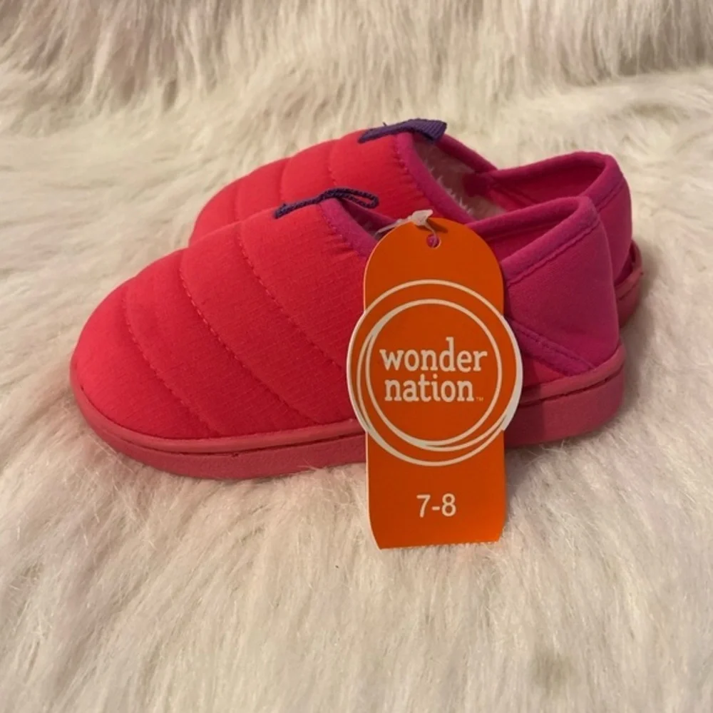 Wonder‎ Nation Puffer Slipper Girls Size 7-8 Pink Plush Fuzzy Lined Slippers
